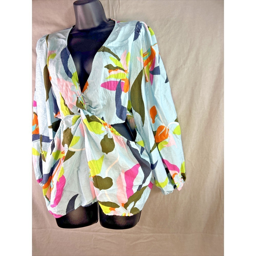 A New Day Top Medium Women's Blouse Multicolor Abstract Floral Long Sleeve Twist - Picture 7 of 16